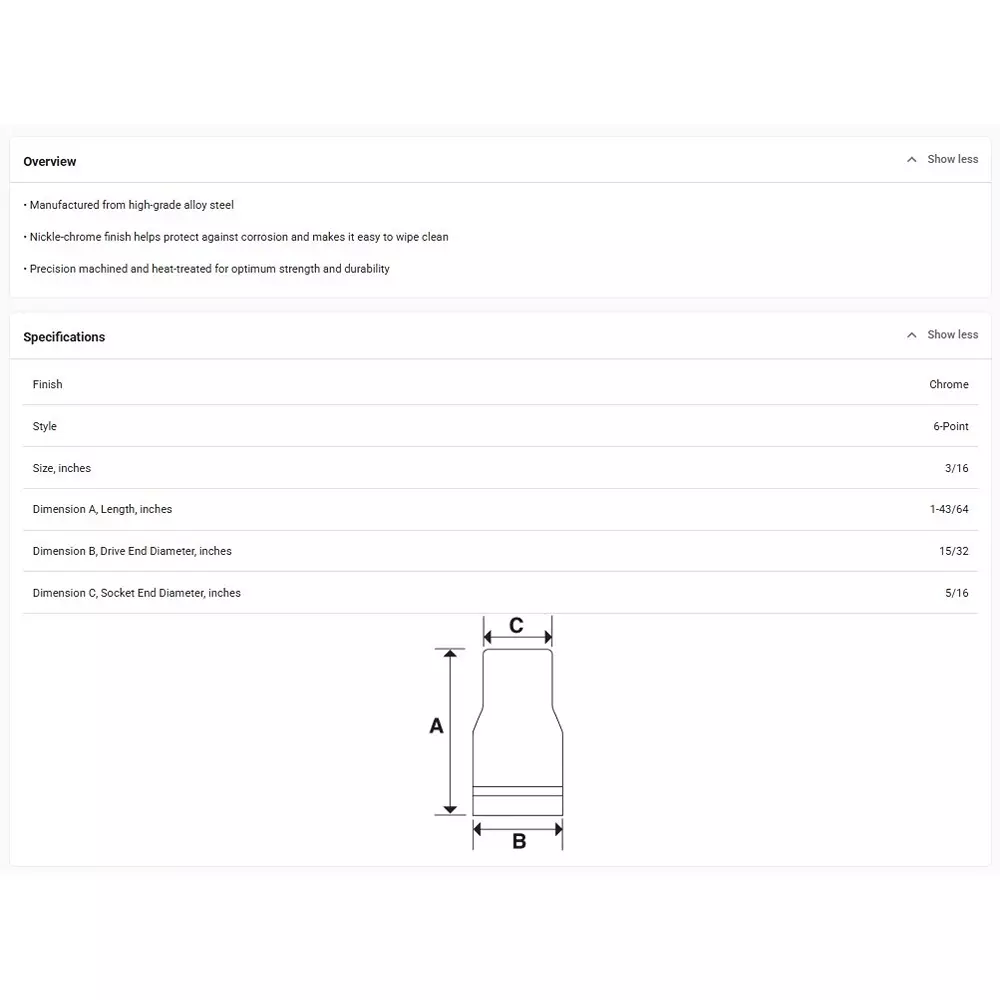 blue-point-14-inch-635-mm-drive-deep-socket-6-point-chrome-nickel-finish-finish-alloy-steel-body-and-316-inch-476-mm-size-blpls14316