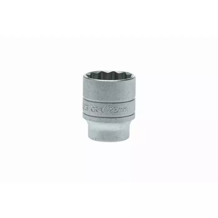 Teng Tools 1/2 inch Drive 26 mm Standard Socket, 12 Point, 40 mm Overall Length, M120526-C