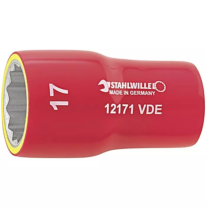 STAHLWILLE 3/8 in Drive 12 mm Insulated Standard Socket, 12 point, VDE/1000V, 46 mm Overall Length, 2380012