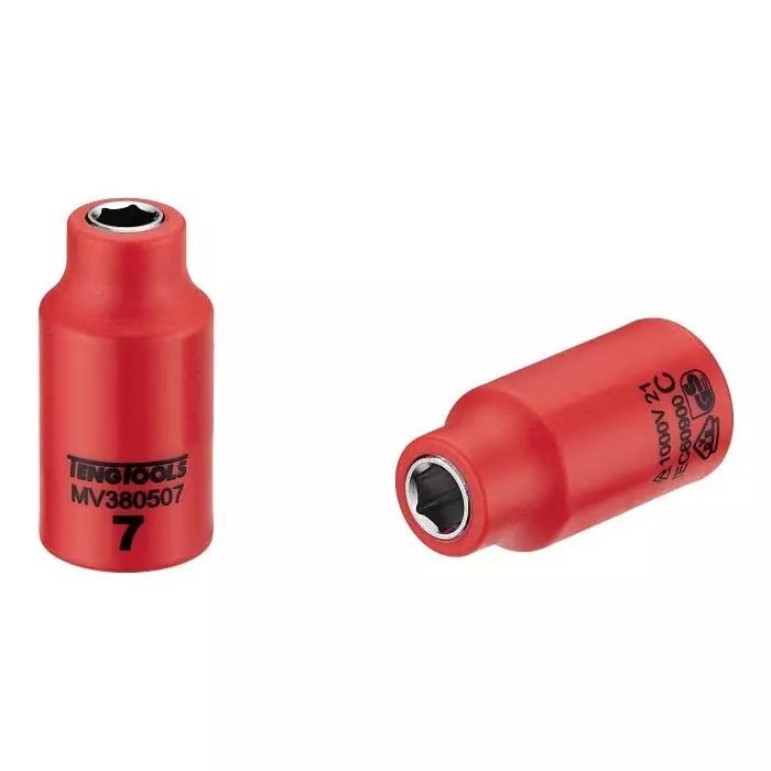 Teng Tools 3/8 inch Drive 7 mm Insulated Standard Socket, 6 Point, VDE/1000V, 46 mm Overall Length, MV380507