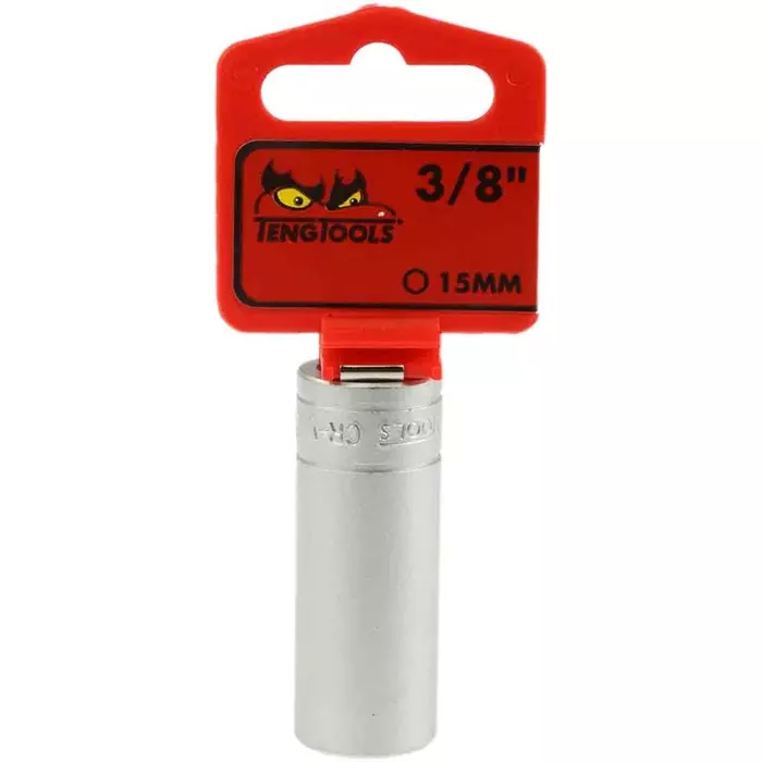 Teng Tools 3/8 inch Drive 15 mm Deep Socket, 6 Point, 45.5 mm Overall Length, M380615-C