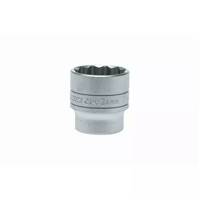 Teng Tools 1/2 inch Drive 34 mm Standard Socket, 12 Point, 45.5 mm Overall Length, M120534-C