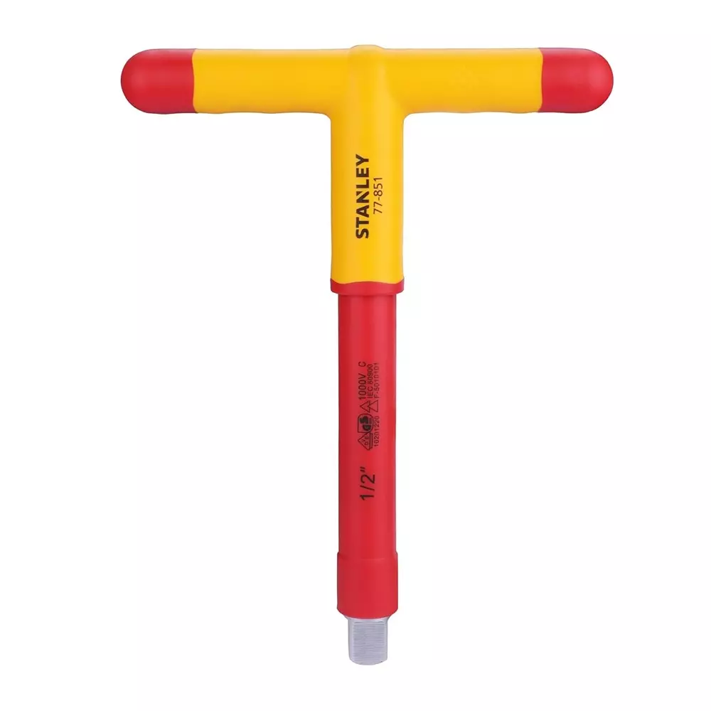 STANLEY 1/2 inch (12.7 mm) Square Drive VDE Insulated T Handle Wrench with Alloy Steel Body and 200 mm Size, STMT77851-23B