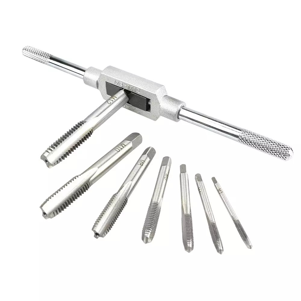 Tools Shop Hand Screw Machine Metric Taper Plug Drill Bit With Tap Wrench Kit M3 to M12 Size Steel Silver Manual for Industrial Use