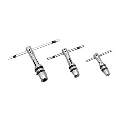 Assorts T-Handle Tap Wrench Set Alloy Steel 1.59 to 3.97 mm, 3.97 to 6.35 mm, 6.35 to 12.7 mm for Taps, Reamers, Screw Extractor (Pack of 3)