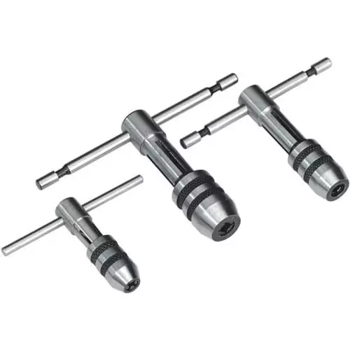 Assorts T-Handle Tap Wrench Set Alloy Steel 1.59 to 3.97 mm, 3.97 to 6.35 mm, 6.35 to 12.7 mm for Taps, Reamers, Screw Extractor (Pack of 3)