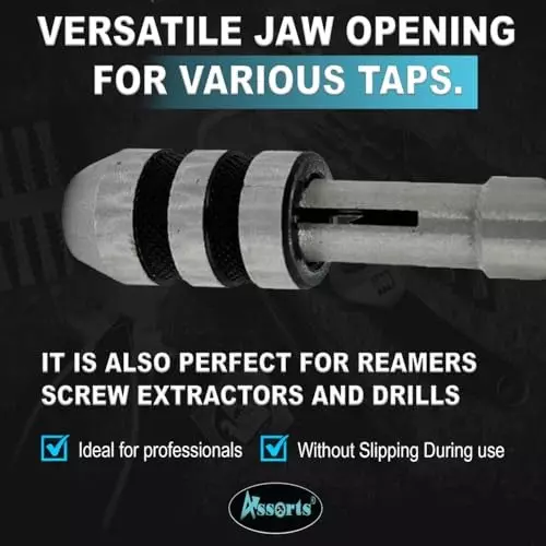 Assorts T-Handle Tap Wrench Set Tool Steel 1.59 to 3.97 mm, 3.97 to 6.35 mm, 6.35 to 12.7 mm for Taps, Reamers, Screw Extractor (Pack of 3)