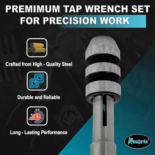 Assorts T-Handle Tap Wrench Set Tool Steel 1.59 to 3.97 mm, 3.97 to 6.35 mm, 6.35 to 12.7 mm for Taps, Reamers, Screw Extractor (Pack of 3)