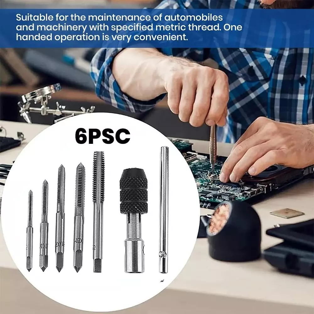 DY TOOLS T-Handle Tap Wrench Set Tungsten Steel M6-M12 Thread Size, H42214 (Set of 6 Pcs)