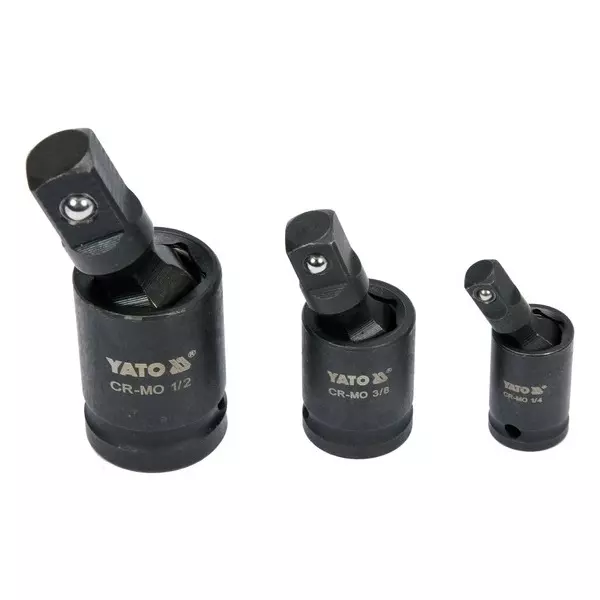 Yato 3 Pcs Universal Impact Joint Set Influence Type CrMo Body and 1/4 inch (6.3 mm), 3/8 inch (9.5 mm), 1/2 inch (12.7 mm) Drive Size, YT-10643