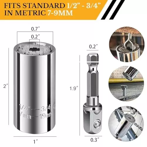 DY TOOLS Universal Wrench Socket Stainless Steel 7 to 19 mm Range