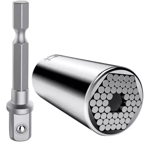 GENERIC Universal Socket & Power Drill Adapter Chrome Vanadium Steel Shiny Silver 7–19 mm Socket and 54 Pin Honeycomb Type