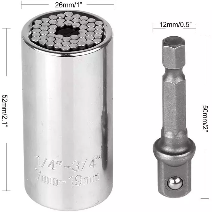 DY TOOLS Multi-Function Universal Socket Wrench with Power Drill Connector Stainless Steel 7-19 mm Size