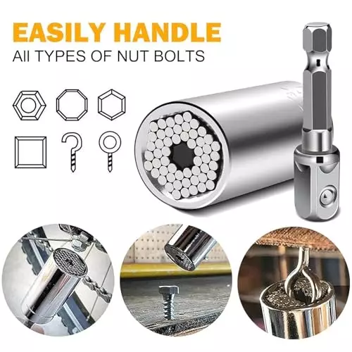 DY TOOLS Multi-Function Universal Socket Wrench with Power Drill Connector Stainless Steel 7-19 mm Size