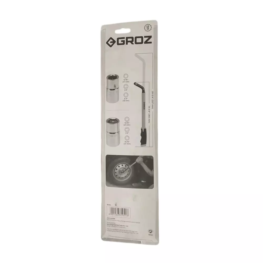 Groz Telescopic Wheel Wrench 1/2 inch (12.7 mm) Square Drive Extendable Length 14 inch (350 mm) to 22 inch (550 mm) With 2 Sockets, WW/TP/17-23/ST