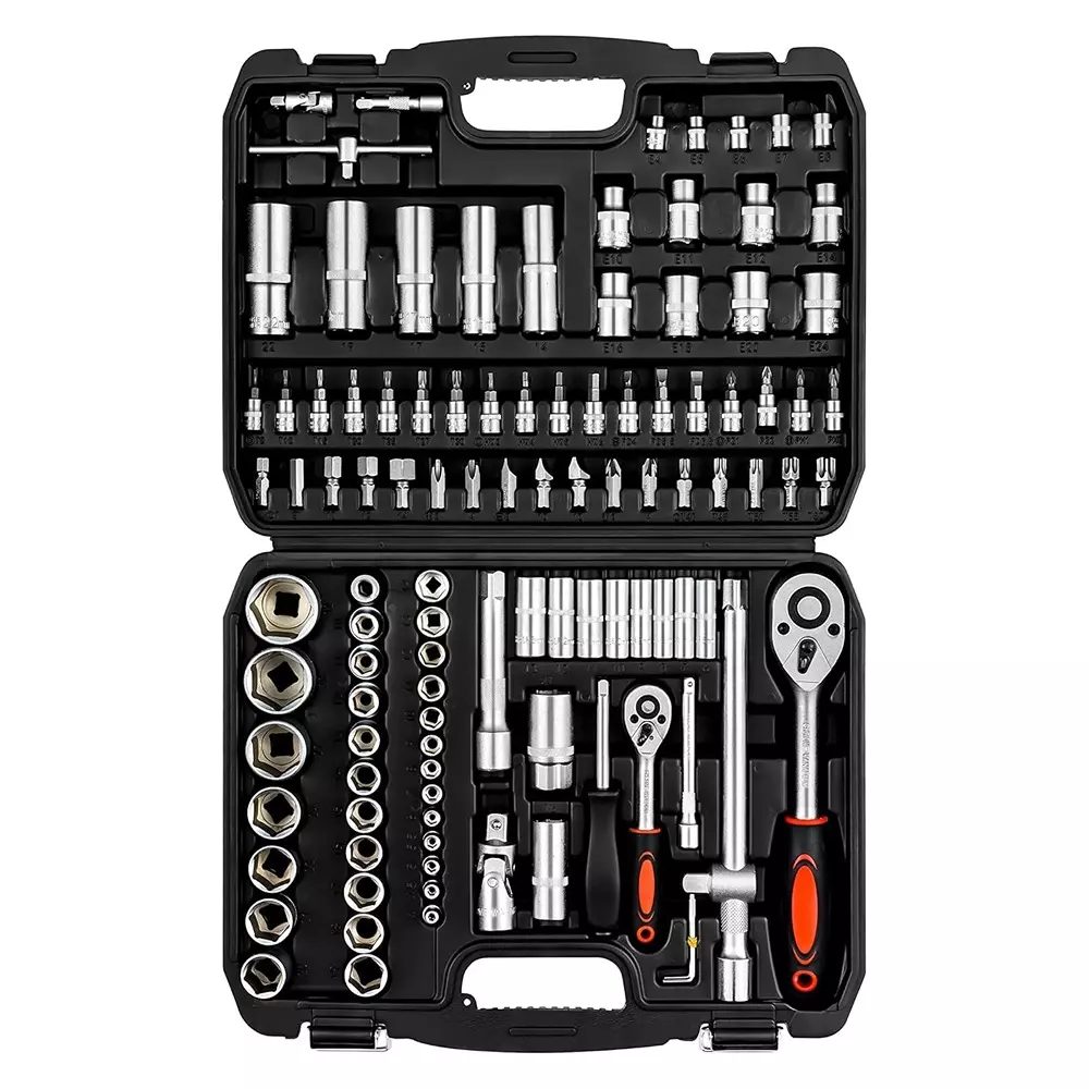 Artnery 108 In 1 Tool Kit Ratchet Wrench Set Alloy Steel Body with 1/2 inch (12.7 mm), 1/4 inch (6.35 mm) and 3/8 inch (9.5 mm) Hex Drive, ART-108