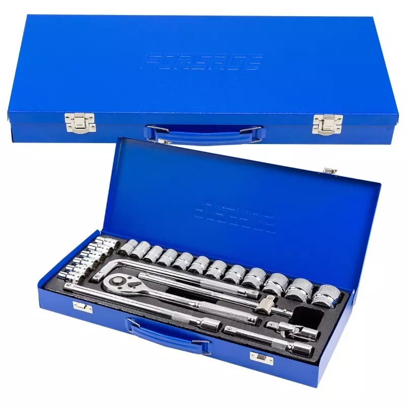 FORSAGE Socket Wrench Set 8-32 mm Socket Size 6 Point Hex Chromium Vanadium Blue, F-4245B-5