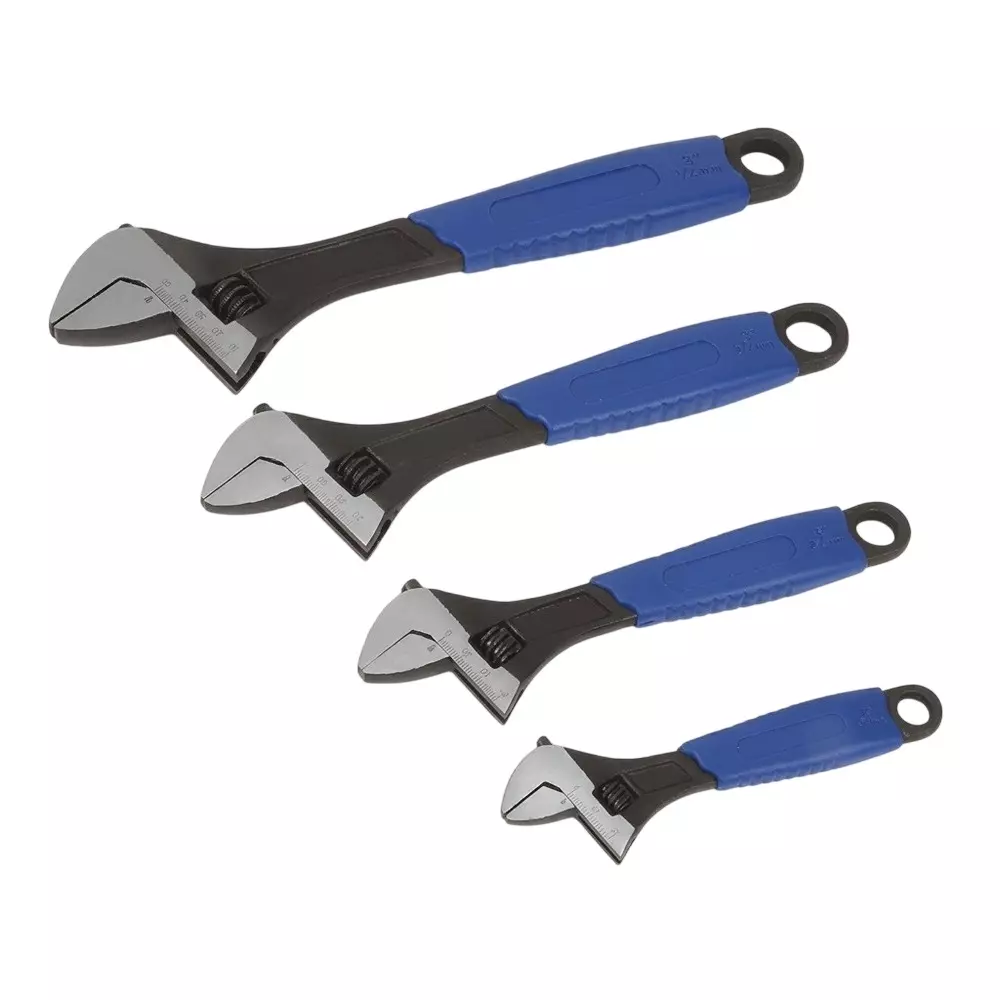 Blue-Point 4 Pcs Adjustable Wrench Set Black Phosphate Finish Alloy Steel Body, Size 6 to 12 inch (152.4 to 304.8 mm), BLPADJ404SG