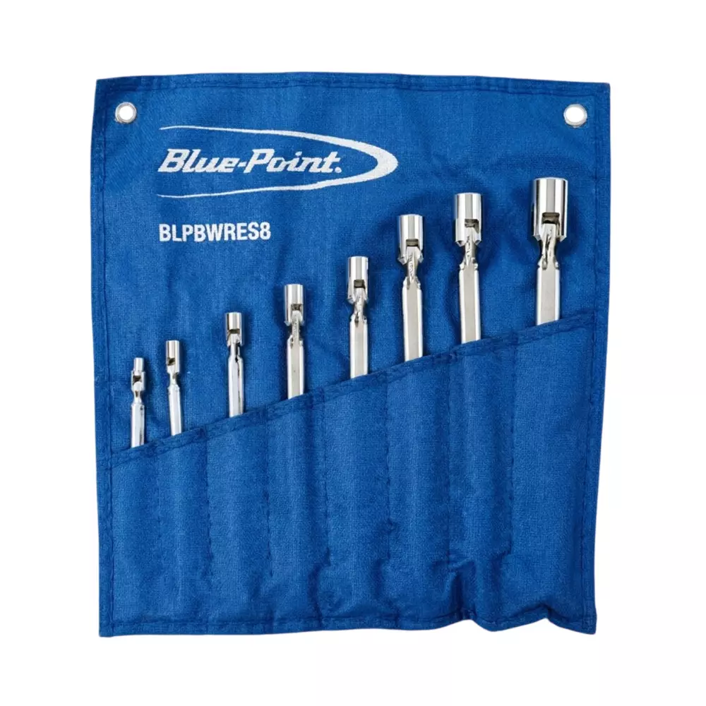 Blue-Point 8 Pcs Flexible Double Box Wrench Set Chrome Finish and Cr-V Steel Body, BLPBWRES8