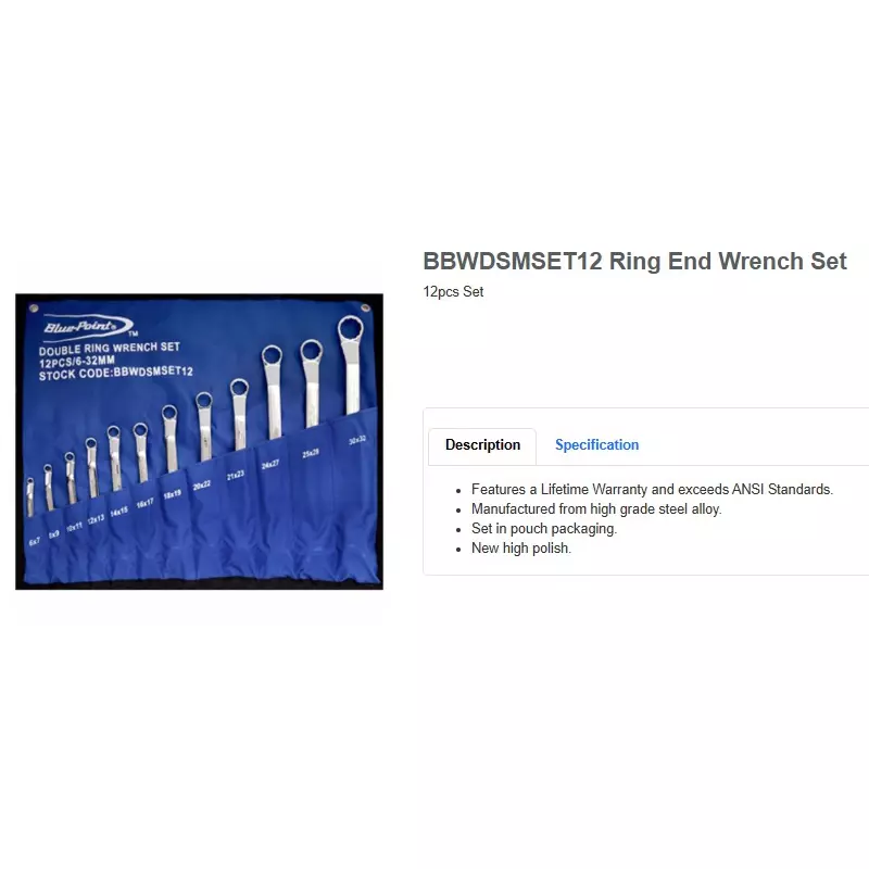 blue-point-12-pcs-75-offset-double-ring-wrench-set-chrome-finish-alloy-steel-body-size-6-to-32-mm-and-length-160-to-405-mm-bbwdmset12l
