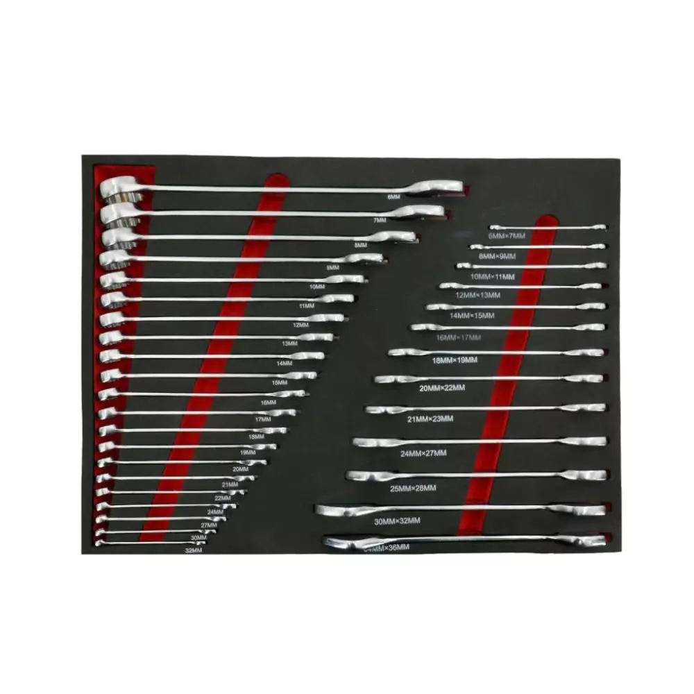 Yato 34 Pcs Wrench Set With Tray CrV Steel Body and Chrome Plated Finish, YT-55302T3