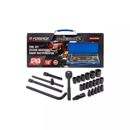 FORSAGE Air Socket Wretch Set 8-32 mm Socket Size 6 Point Hex Chrome Molybdenum Steel Black, F-4245B-5MPB (Set of 24)