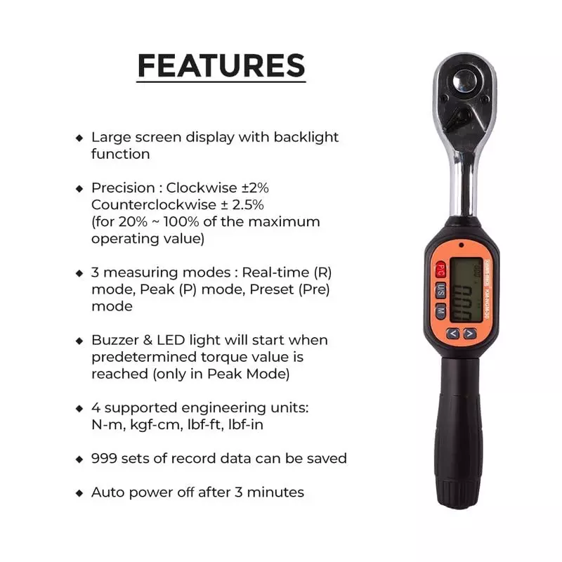 KUSAM-MECO Digital Torque Wrench 30 n.m Operating Range Advanced Technology, KM-NGM-30