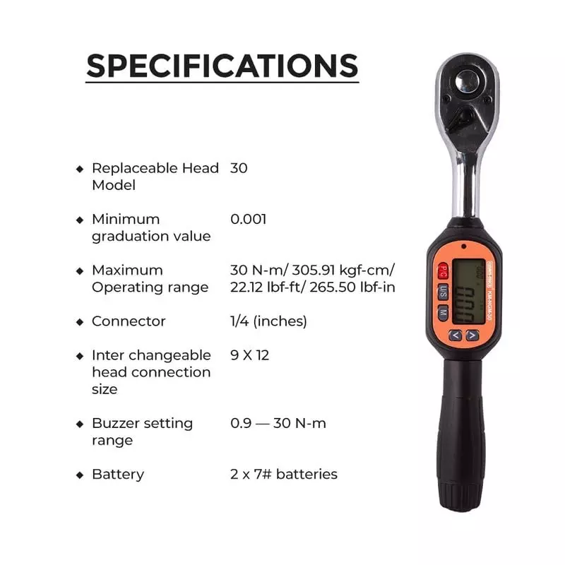KUSAM-MECO Digital Torque Wrench 30 n.m Operating Range Advanced Technology, KM-NGM-30