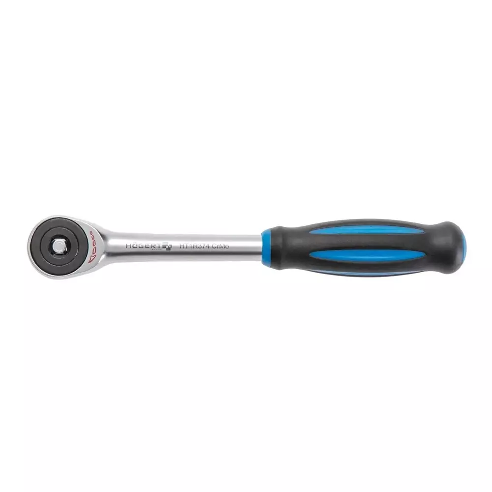 Hogert Technik Ratchet With Rotary Handle 1/4 inch (6.35 mm) Output Drive and 60 Teeth Ratchet Mechanism, HT1R374