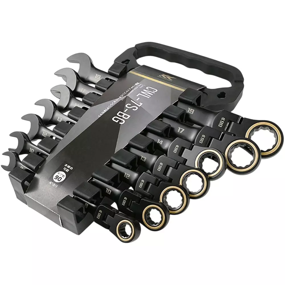 FUJIYA Ratchet Combination Wrench Set 8, 10, 12, 13, 14, 17, 19 mm Hex Size, CWL-7S-BG