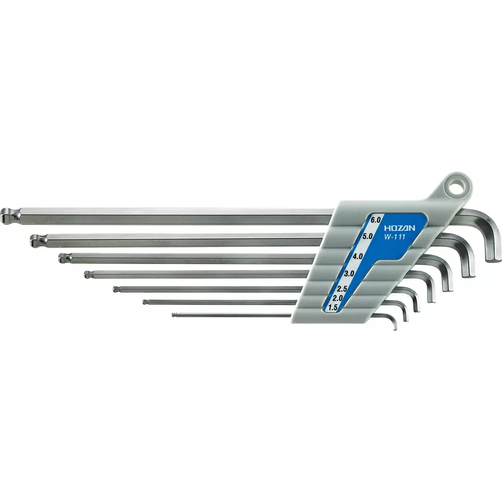 HOZAN Ball Point Wrench Set Ball Point L Type Special Alloy Steel, 3, 5, 8, 16, 28, 46, W-111 (Pack of 7)