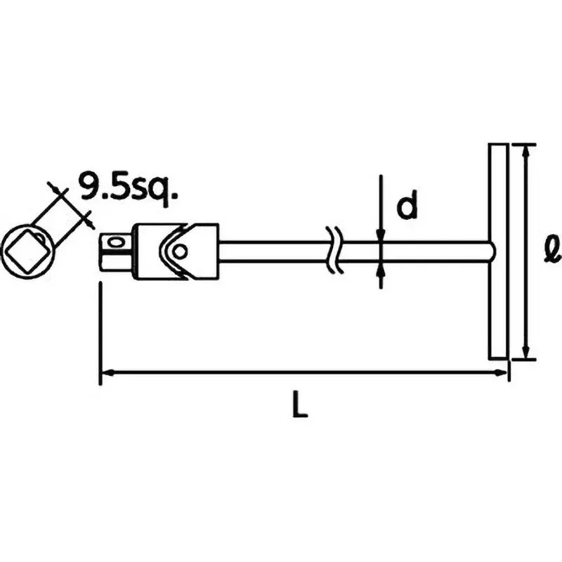 Ktc T-Type Flex Wrench Long 9.5 mm Sq. Drive 698 mm Length, THF20-700