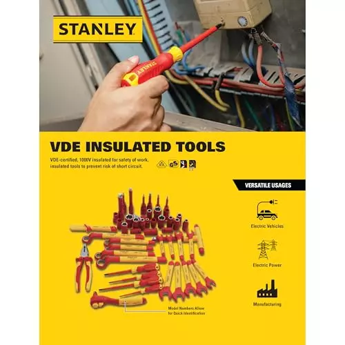 STANLEY Insulated Ratchet Wrench 12.7 mm(1/2 inch) Drive Size 250 mm Length Hex, STMT77828-23B