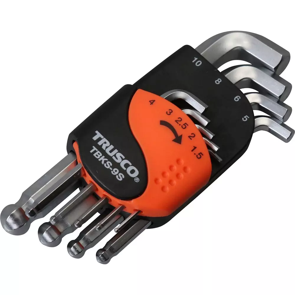TRUSCO Ball Point Hex Wrench Chromium Vanadium Steel, TBKS9S (Pack of 9 Pcs)
