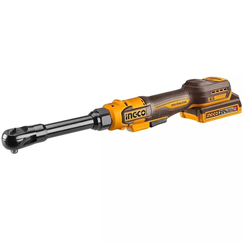 Ingco Cordless Drive Ratchet 3/8 Inch (9.53 mm) Square Drive 65 Nm Torque Brushless Motor, CDRLI2065292