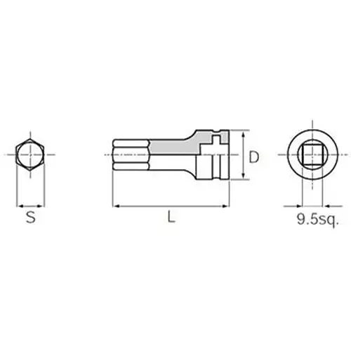 Ktc Hexagon Wrench Impact Type 6 mm 9.5 mm Sq. Drive 45 mm Length, BTP3-06P