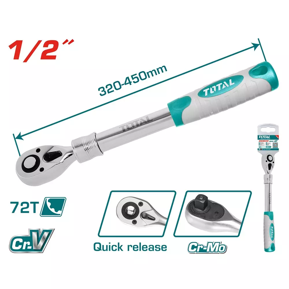 total-extendable-ratchet-wrench-127-mm-12-inch-drive-size-and-340-450-mm-length-tht106128l