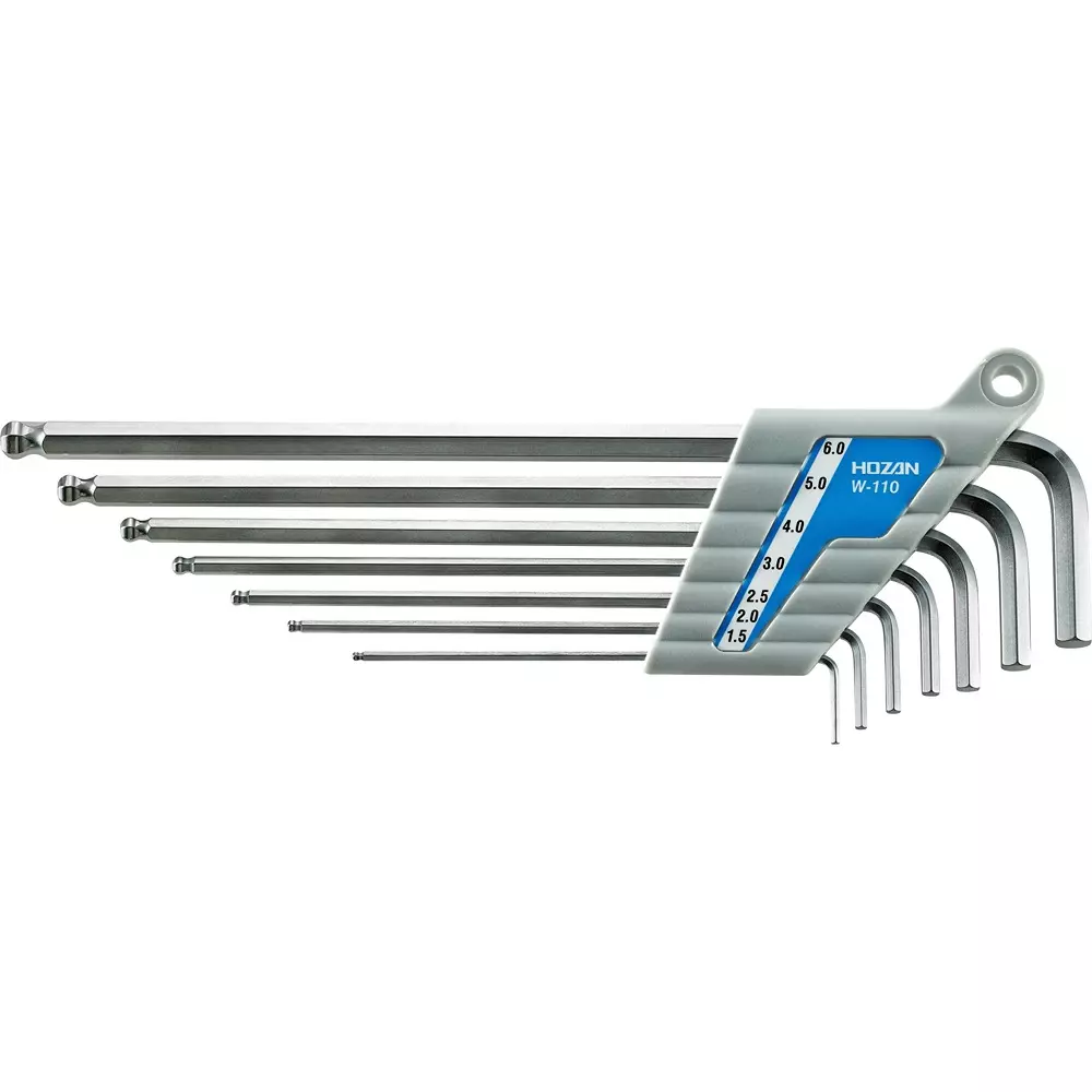 HOZAN Ball Point Wrench Set Ball Point L Type Special Alloy Steel, W-110 (Pack of 7)