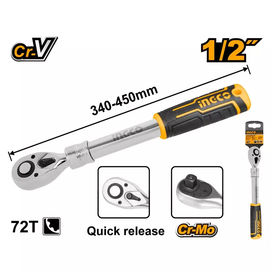 ingco-extendable-ratchet-wrench-127-mm-12-inch-size-340-mm-to-450-mm-adjustable-length-hrth08128l