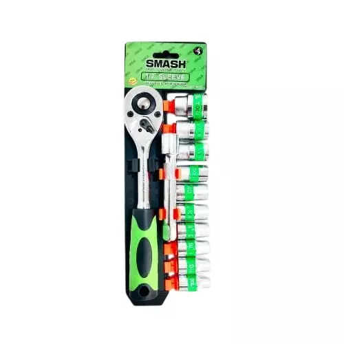 Darit Smash Quick Released 12 Pcs Ratchet Socket Wrench Kit with Ratchet Handle 12.7 mm Sleeve Size Chrome Vanadium Steel, AM 200