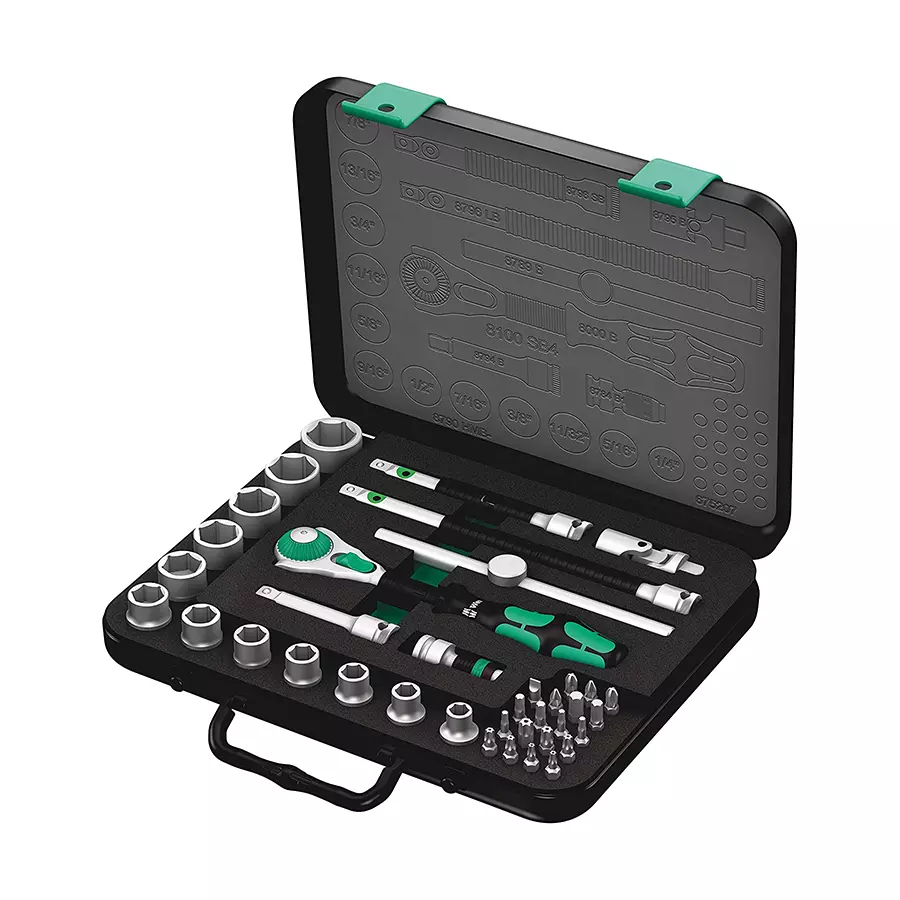 Wera 05003596001 8100 Sb 4 Zyklop Speed Ratchet Set, 9.50 mm (3/8 inch) Drive, Imperial, Set of 38 Pcs