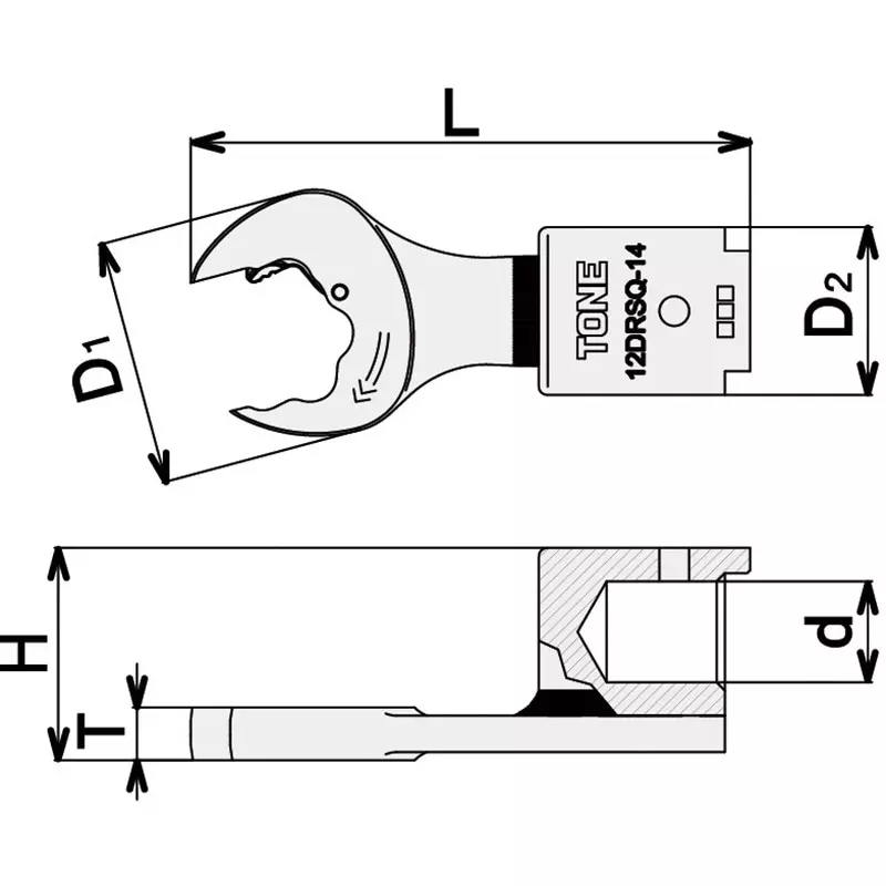 TONE Quick Spanner Head 19 mm Width Across Flats For Replaceable Torque Wrench, 15DRSQ-19