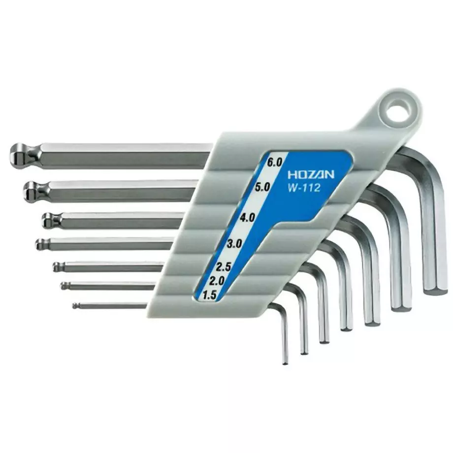 HOZAN Ball Point Wrench Set Ball Point L Type Special Alloy Steel, 2, 3, 6, 11, 19, 31, W-112 (Pack of 7)