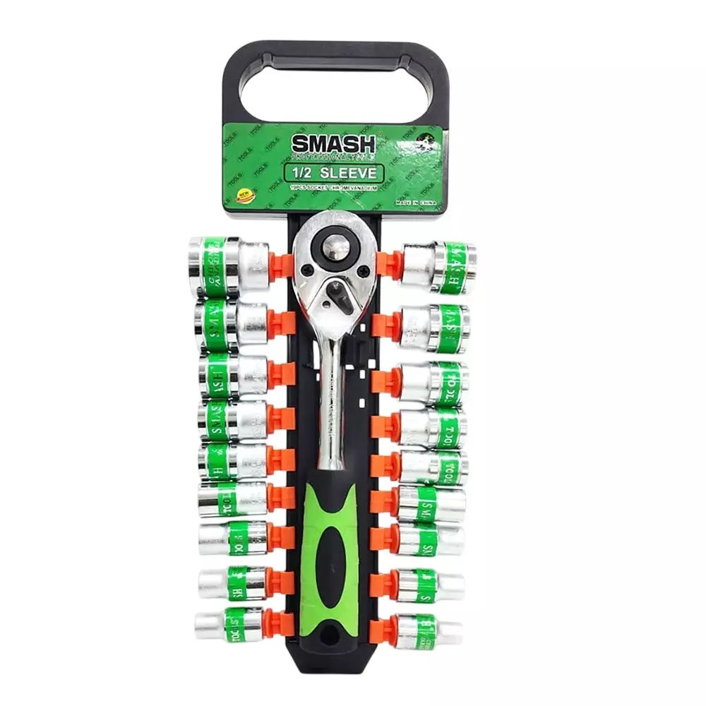 Darit Smash Quick Released 19 Pcs Ratchet Socket Wrench Kit with Ratchet Handle 12.7 mm Sleeve Size Chrome Vanadium Steel, AM 199