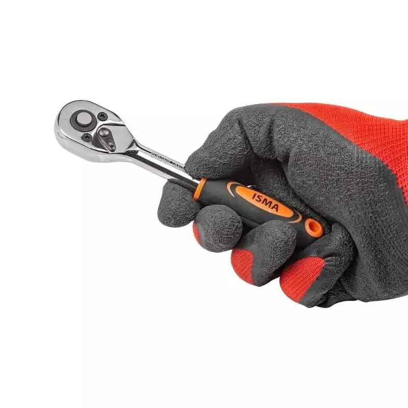 ISMA 1/4-Inch (6.35 mm) Reversible Ratchet Wrench 24 Teeth 155 mm Length Dual-Color Handle Chrome Finish for DIY & Automotive Use