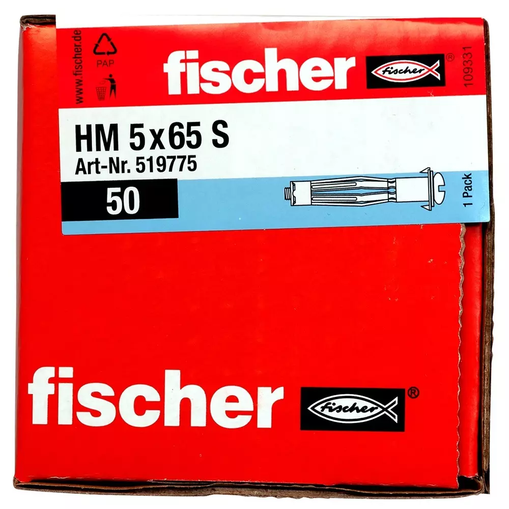 Fischer Metal Cavity Fixing with Metric Screw 10 mm Drill Dia 65 mm Anchor Length, HM 5X65 S (Pack of 50 Pcs)
