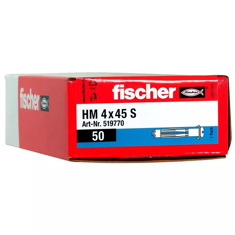 Fischer Metal Cavity Fixing with Metric Screw 8 mm Drill Dia 45 mm Anchor Length, HM 4X45 S (Pack of 50 Pcs)