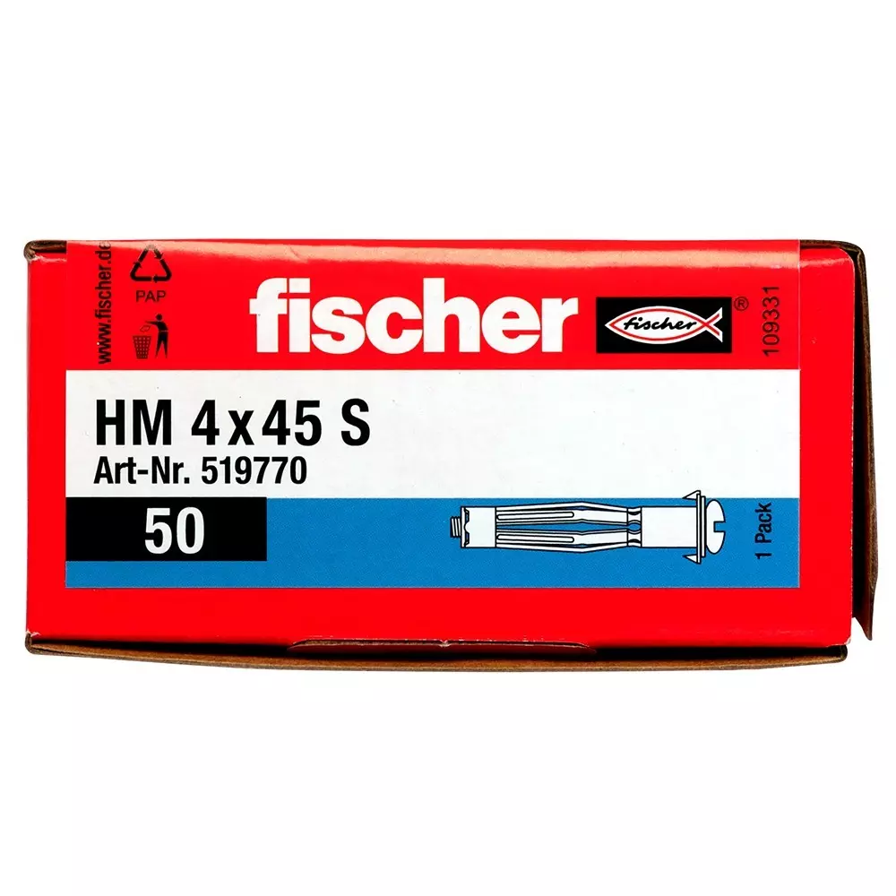 Fischer Metal Cavity Fixing with Metric Screw 8 mm Drill Dia 45 mm Anchor Length, HM 4X45 S (Pack of 50 Pcs)