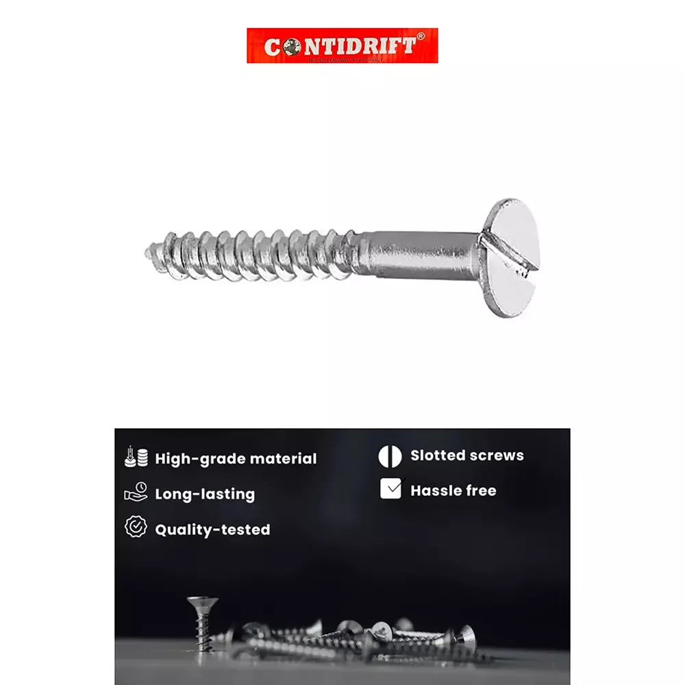 Contidrift Wooden Screw 45x10 mm Chrome Polish Iron Sliver (Pack of 100)