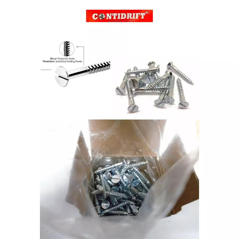 Contidrift Wooden Screw 45x10 mm Chrome Polish Iron Sliver (Pack of 100)